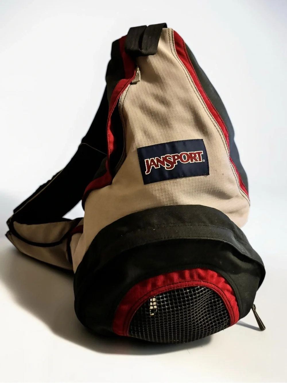Vintage 90s JanSport Sling Backpack Y2K Single Strap Crossbody Black Red Tan